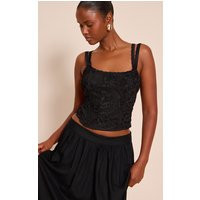 Black Floral Textured Boned Corset | PrettyLittleThing US