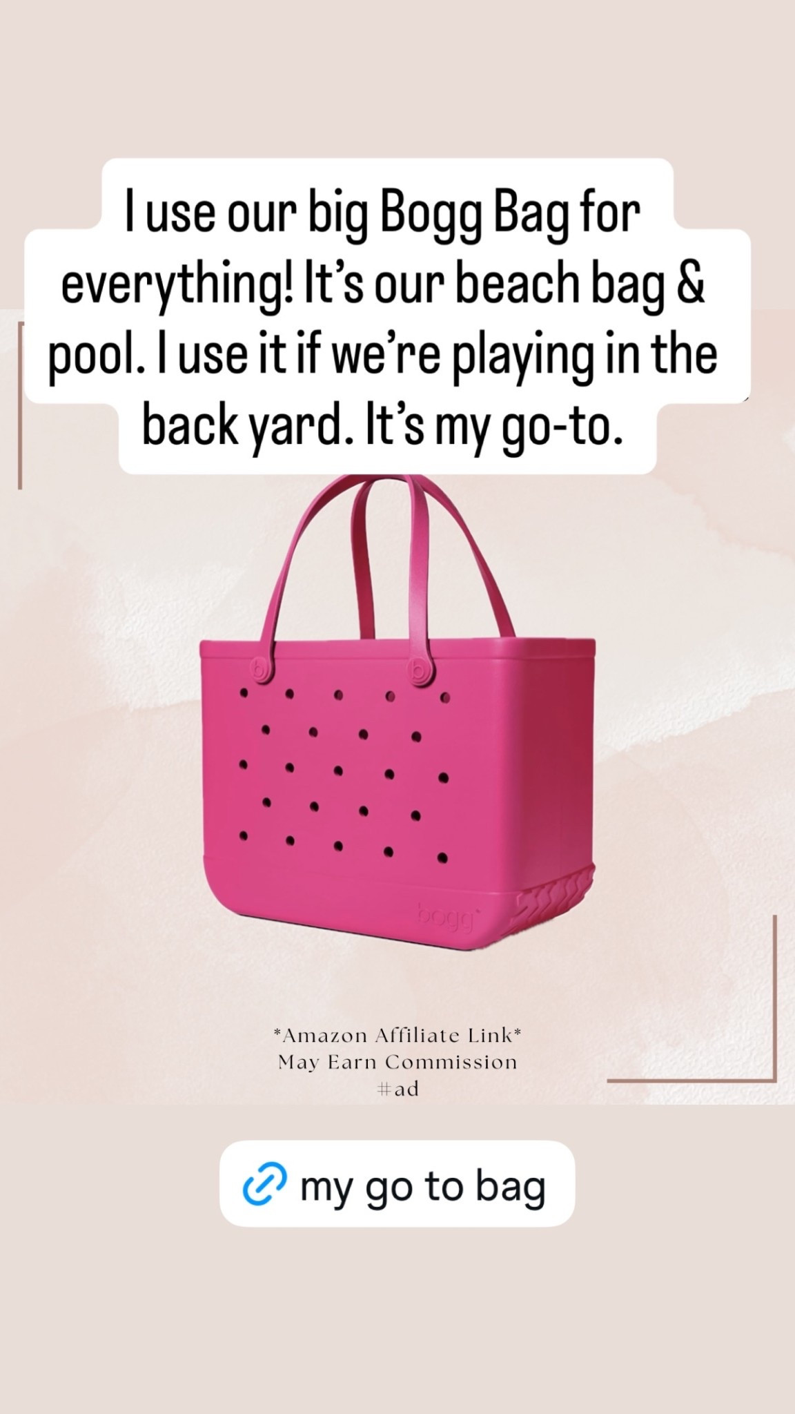 I use our big Bogg Bag for everything! It’s our beach bag & pool. I use it if we’re playing in the back yard. It’s my go-to.