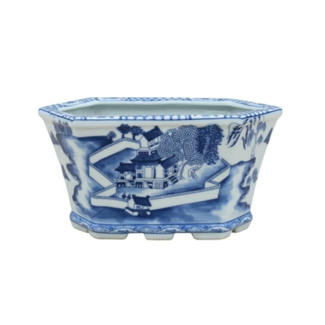 Blue and White Blue Willow Landscape Porcelain Hexagonal Pot | Etsy (US)