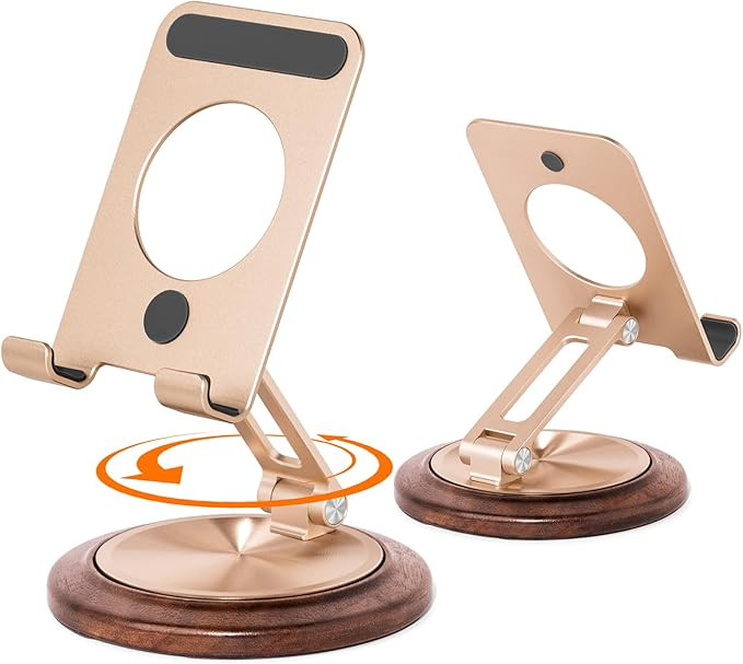 360Rotatable Cell Phone Stand, Foldable Walnut Wood Desktop Phone Dock Holder, Compatible for All... | Amazon (US)