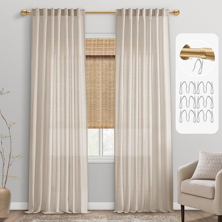 PANELSBURG Oatmeal Beige Linen Curtains 108 Inches Long 2 Panels Set,Light Filtering Back Tab Ple... | Amazon (US)