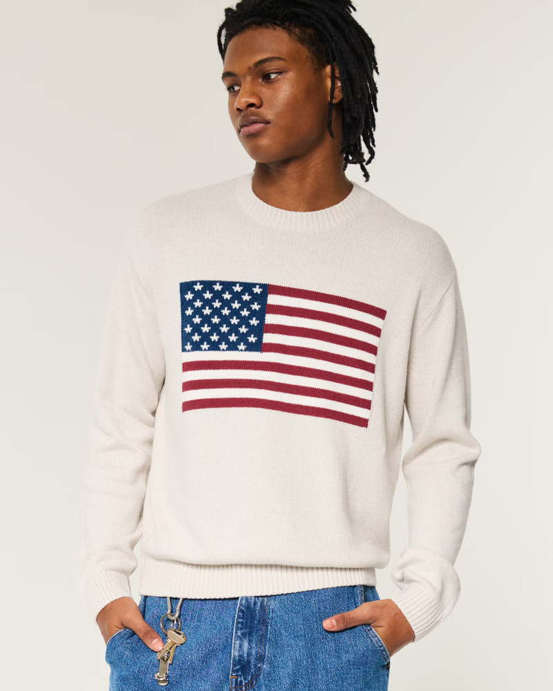 Relaxed American Flag Graphic Crew Sweater | Hollister (US)