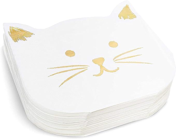 White Paper Napkins with Gold Foil for Cat Party Supplies (6.5 x 6.5 In, 50-Pack) | Amazon (US)