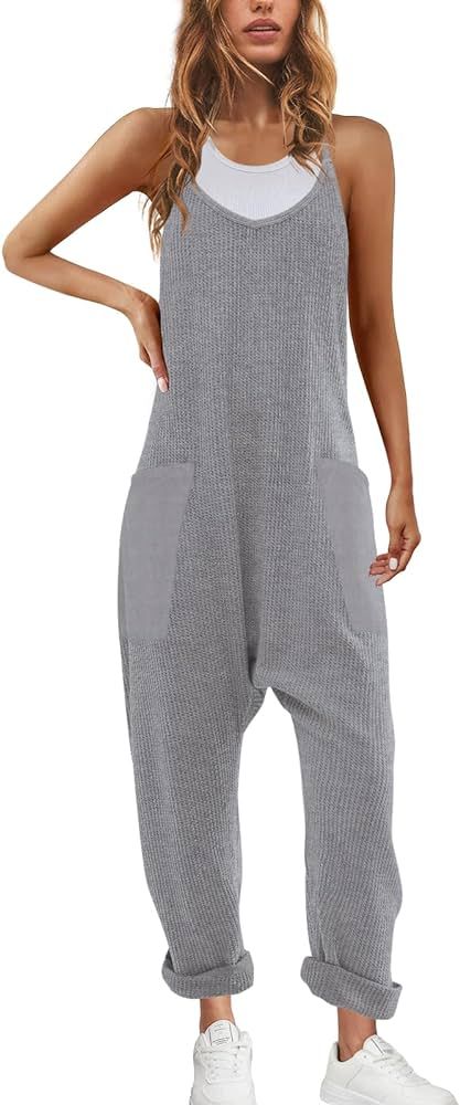 Nirovien Womens Waffle Knit Jumpsuits Oversized One Piece Romper Sleeveless Onesie with Pockets F... | Amazon (US)