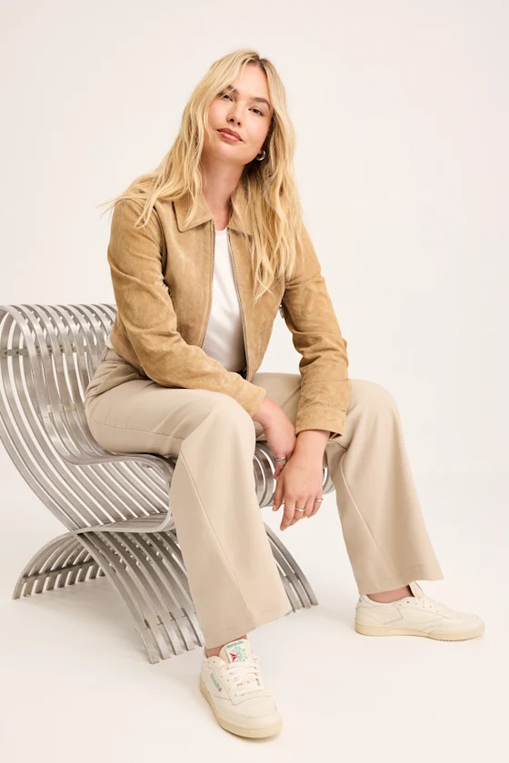 Isidora Tan Suede Leather Cropped Jacket | Lulus