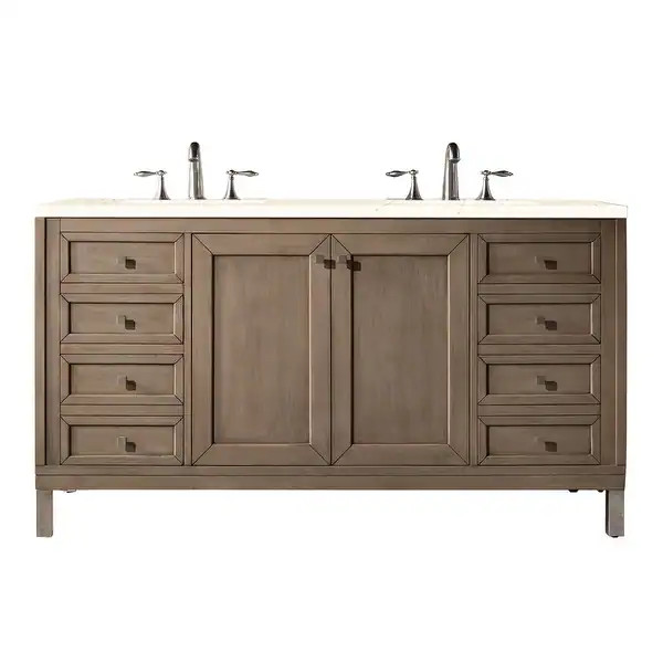 James Martin Vanities Chicago 60" Double Vanity, Whitewashed Walnut - Eternal Serena Quartz | Bed Bath & Beyond