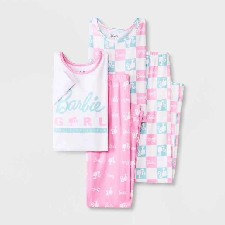 Girls' Barbie Snug Fit 4pc Pajama Set - Pink | Target