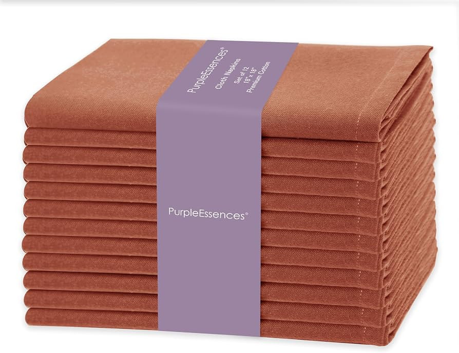 PurpleEssences Rust Set of 12 Cloth Dinner Napkins 100% Cotton 18x18 Inch - Soft Durable Washable... | Amazon (US)