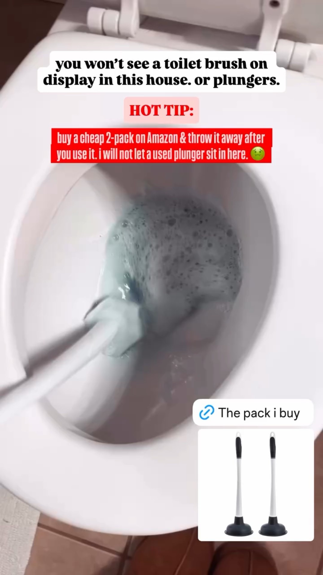 you won’t see a toilet brush on display in this house. or plungers. HOT TIP: buy a cheap 2-pack on Amazon & throw it away after you use it. i will not let a used plunger sit in here. 🤢