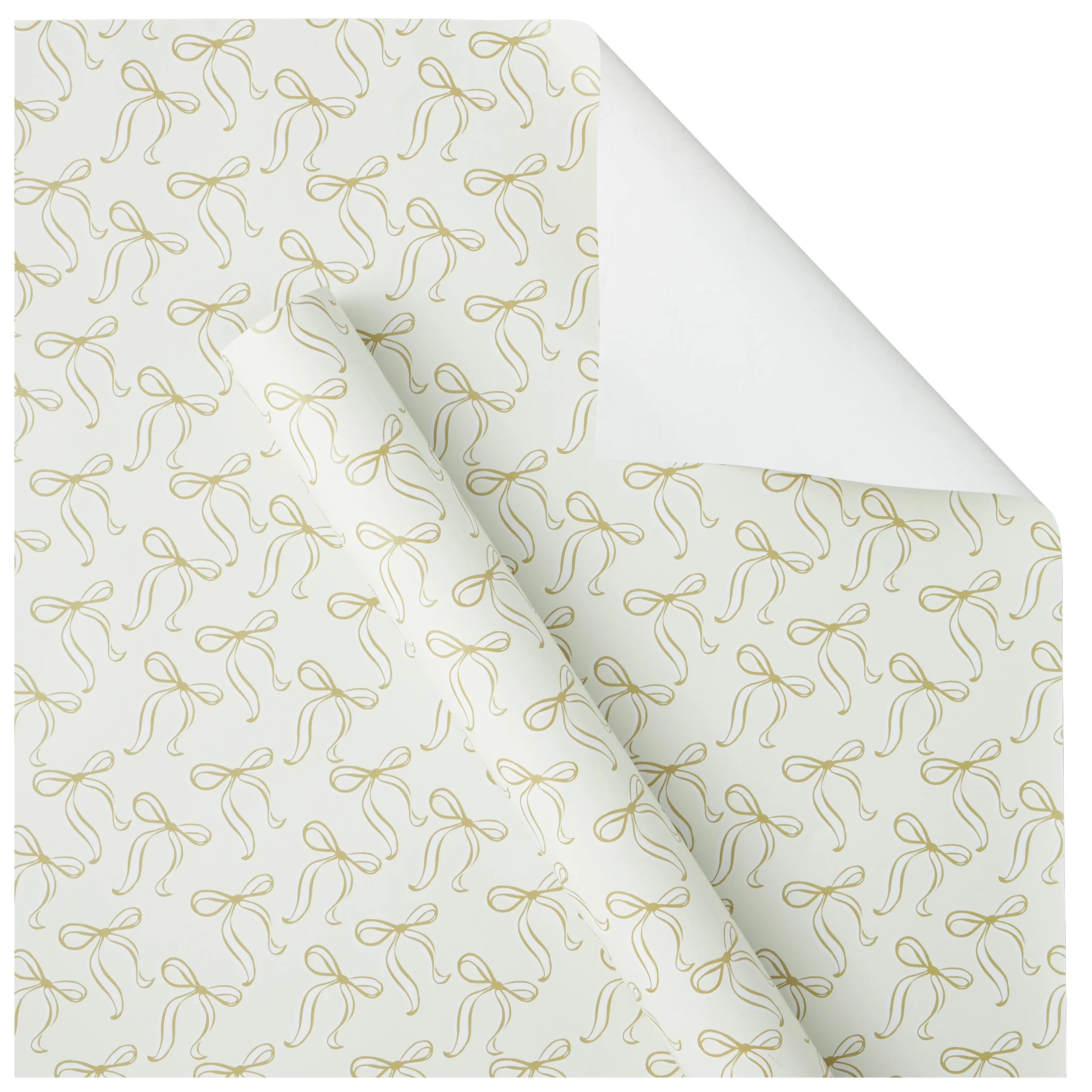 White and Gold Bows Premium Heavyweight Christmas Wrapping Paper, 50 sq ft, by My Texas House | Walmart (US)