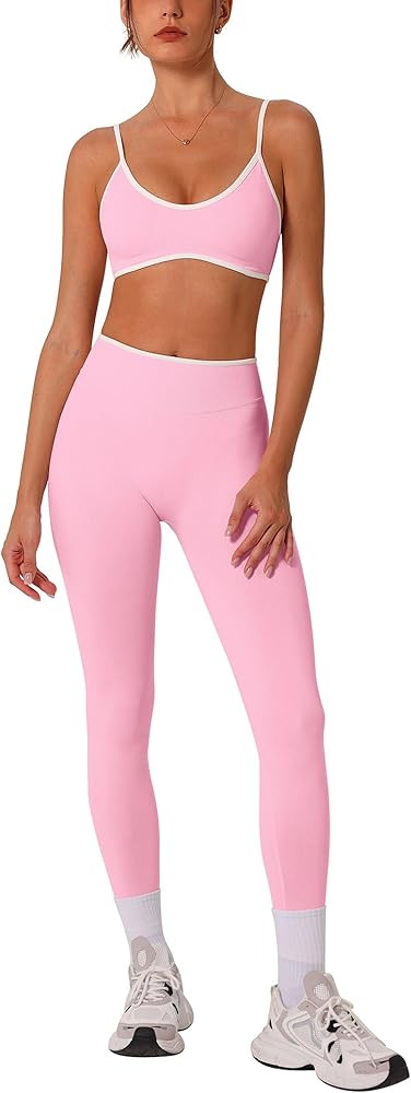 ABOCIW Womens 2 Piece Workout Sets Seamless Color Block Sports Bra Scrunch Butt Lifting High Wais... | Amazon (US)