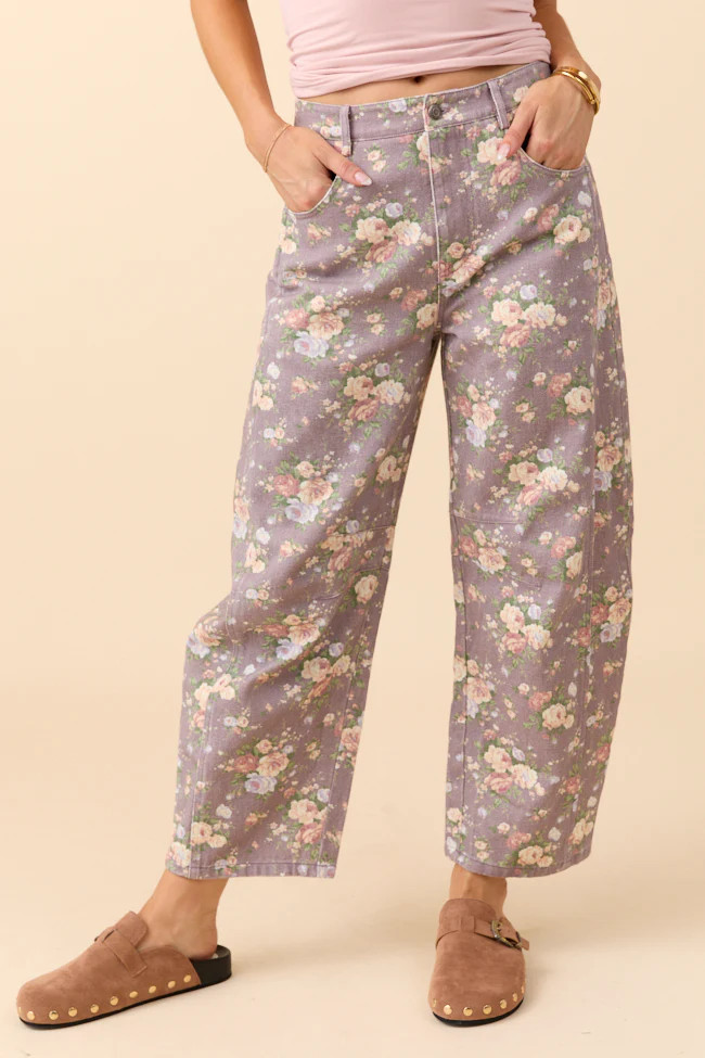 Courtney Floral Print Barrel Leg Pants | Pink Lily
