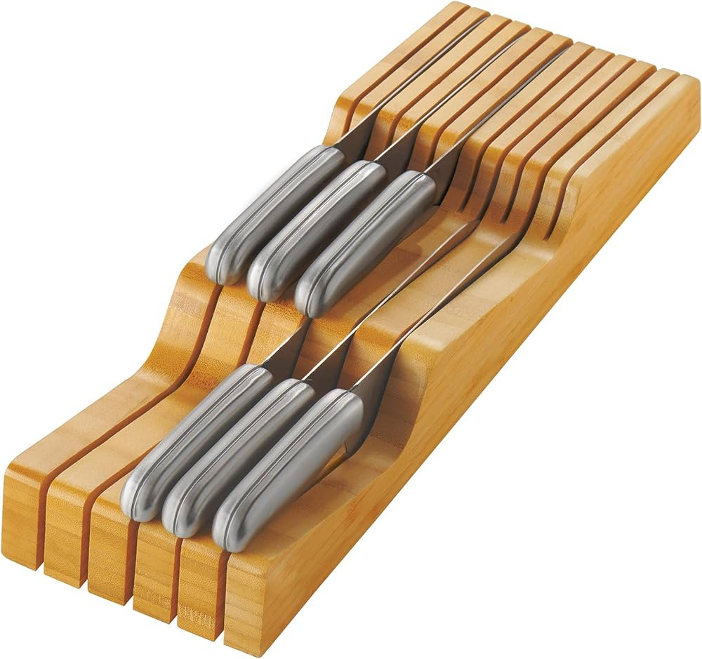 In-Drawer Knife Block Organizer - Bamboo Wood Drawer Knife Organizer - Holds 5 Long + 6 Short Kni... | Amazon (US)