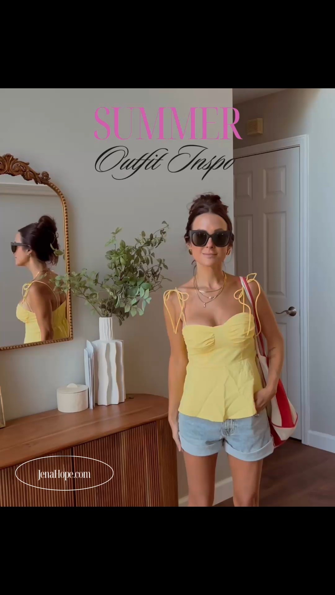 Butter yellow too and denim shorts! The perfect summer combo! 

Summer outfits, denim shorts, butter yellow 