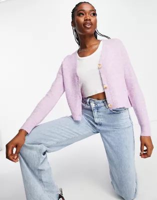 Pieces button front cardigan in lilac | ASOS (Global)