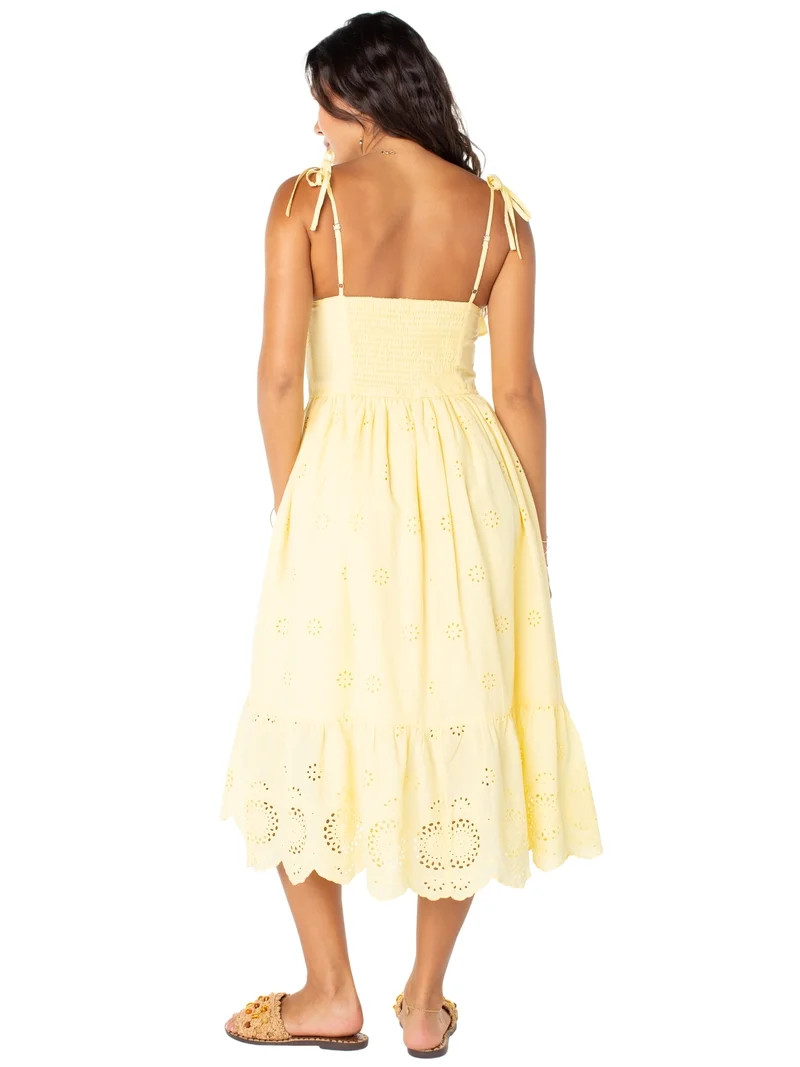 Celebrity Pink Women's Tie Strap Eyelet Midi Dress, Sizes XS-XXXL | Walmart (US)