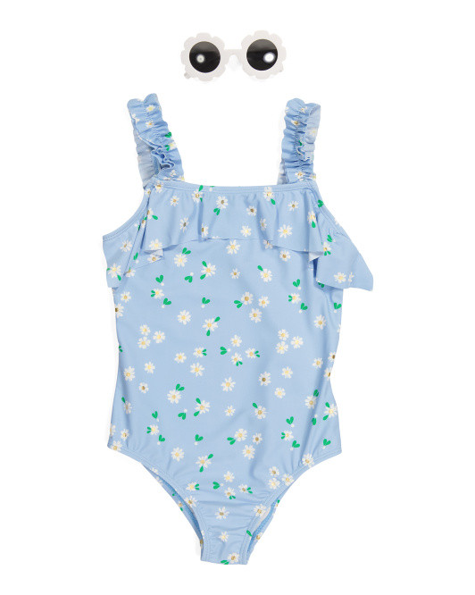Girls One-piece Swimsuit With Sunglasses | Marshalls