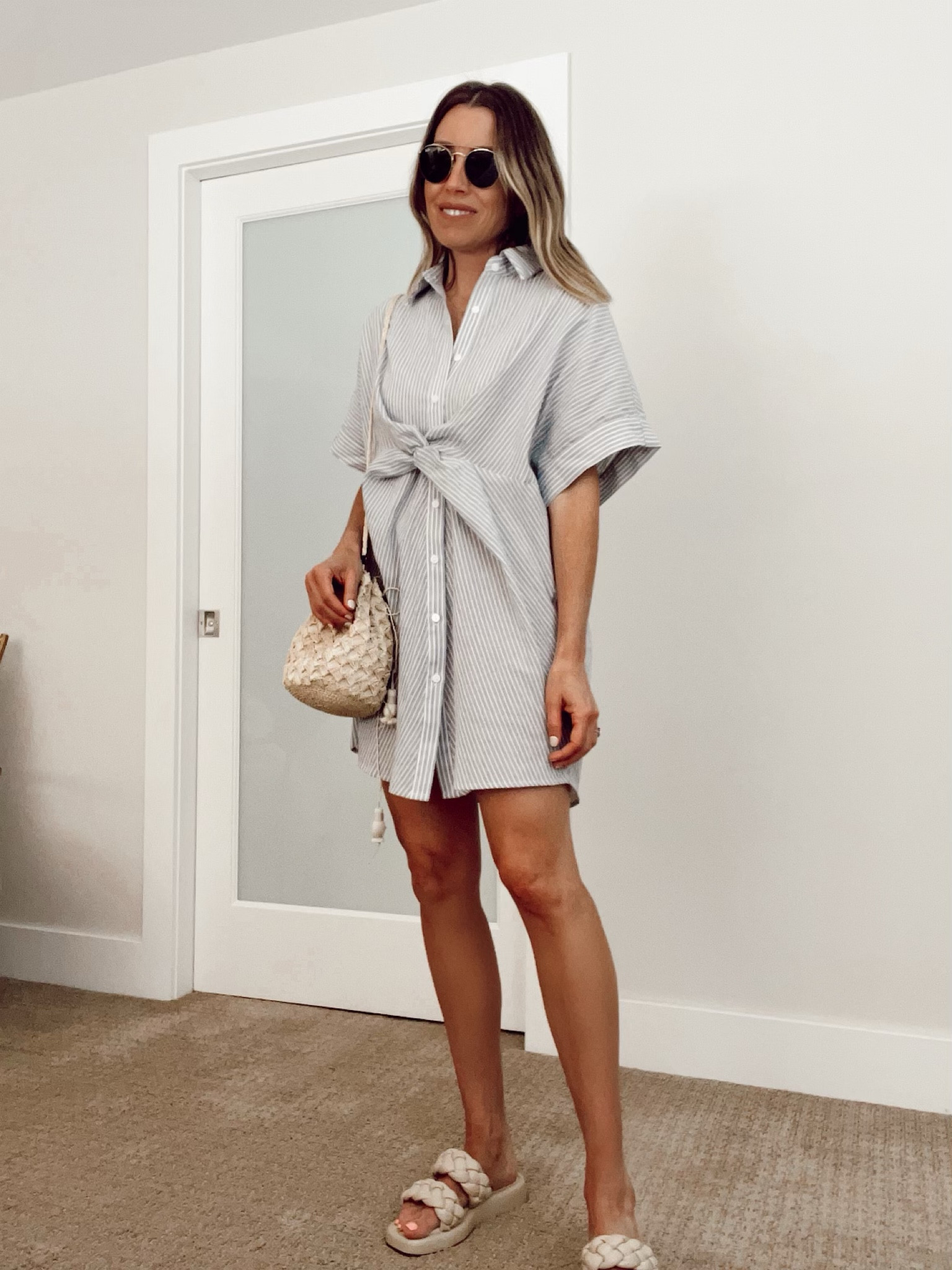 analia dolman sleeve stripe shirt collar oversize dress Analia Dolman Sleeve Stripe Shirt Collar Oversize Dress
