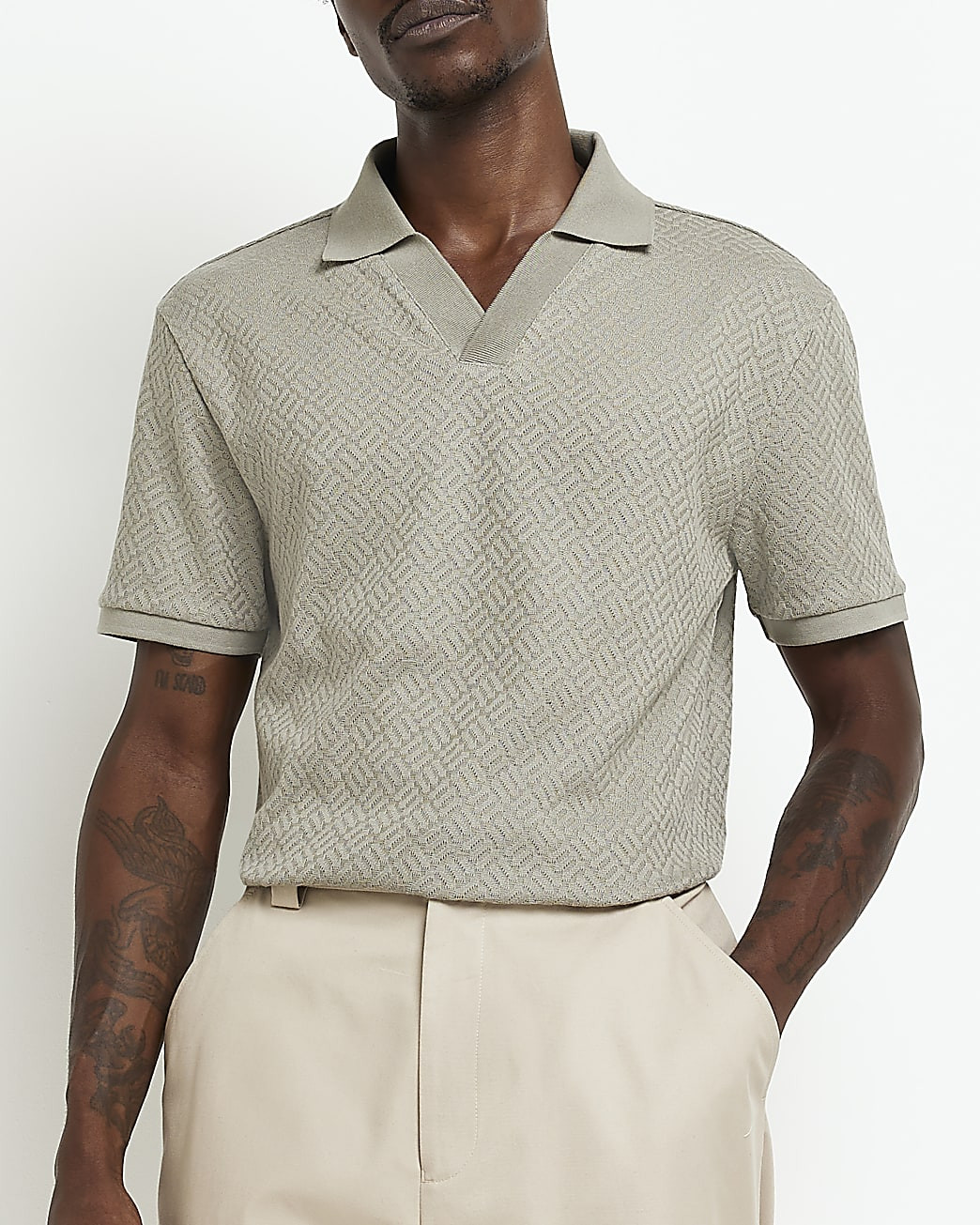 Green slim fit textured polo shirt | River Island (UK & IE)