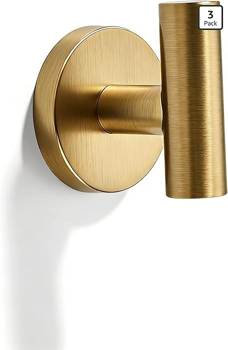 Wall Mounted Bathroom Towel Hooks for Hanging Clothes,Hat,3 Pack Vibrant Brushed Moderne Brass Co... | Amazon (US)