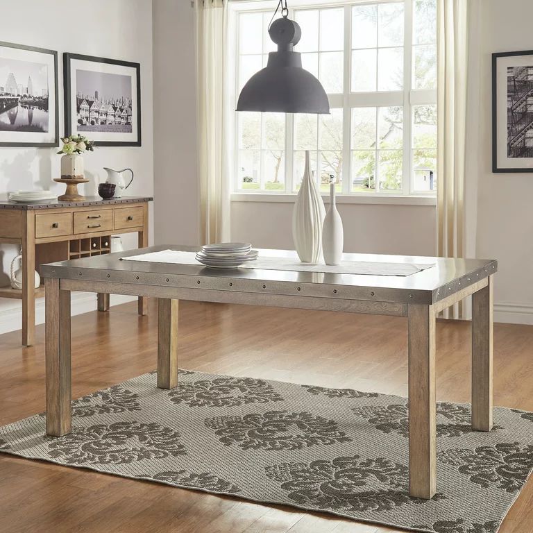 Weston Home Destrian Stainless Steel Top Dining Table with Wood Base - Walmart.com | Walmart (US)
