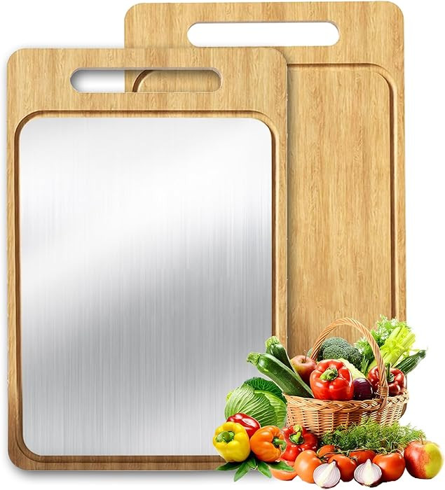 Titanium Cutting Board – Reversible Bamboo & Titanium Chopping Board with Juice Groove, Easy to... | Amazon (US)