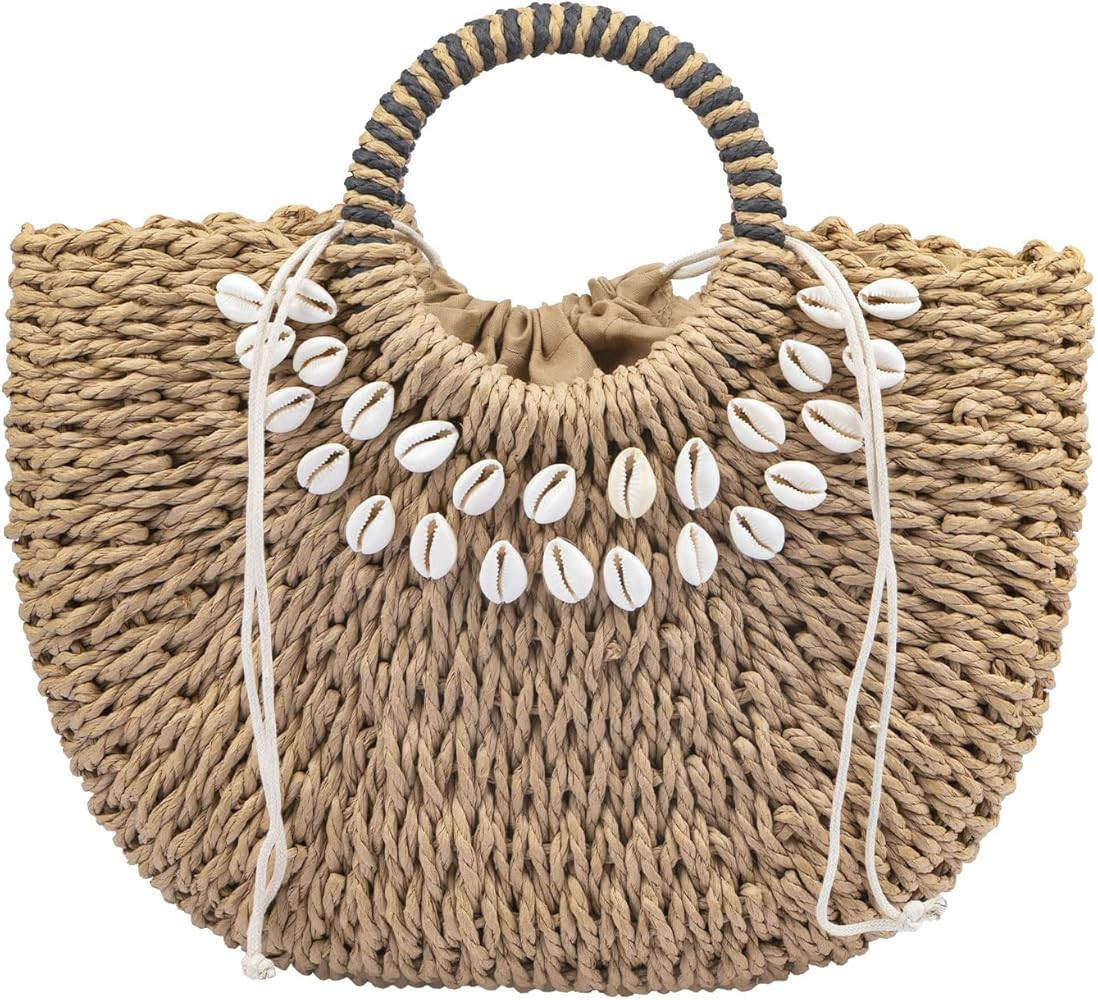 Straw Bags For Women 2025 Summer Rattan Bags Women Straw Hand-woven Top-handle Handbag Sea Rattan... | Amazon (US)