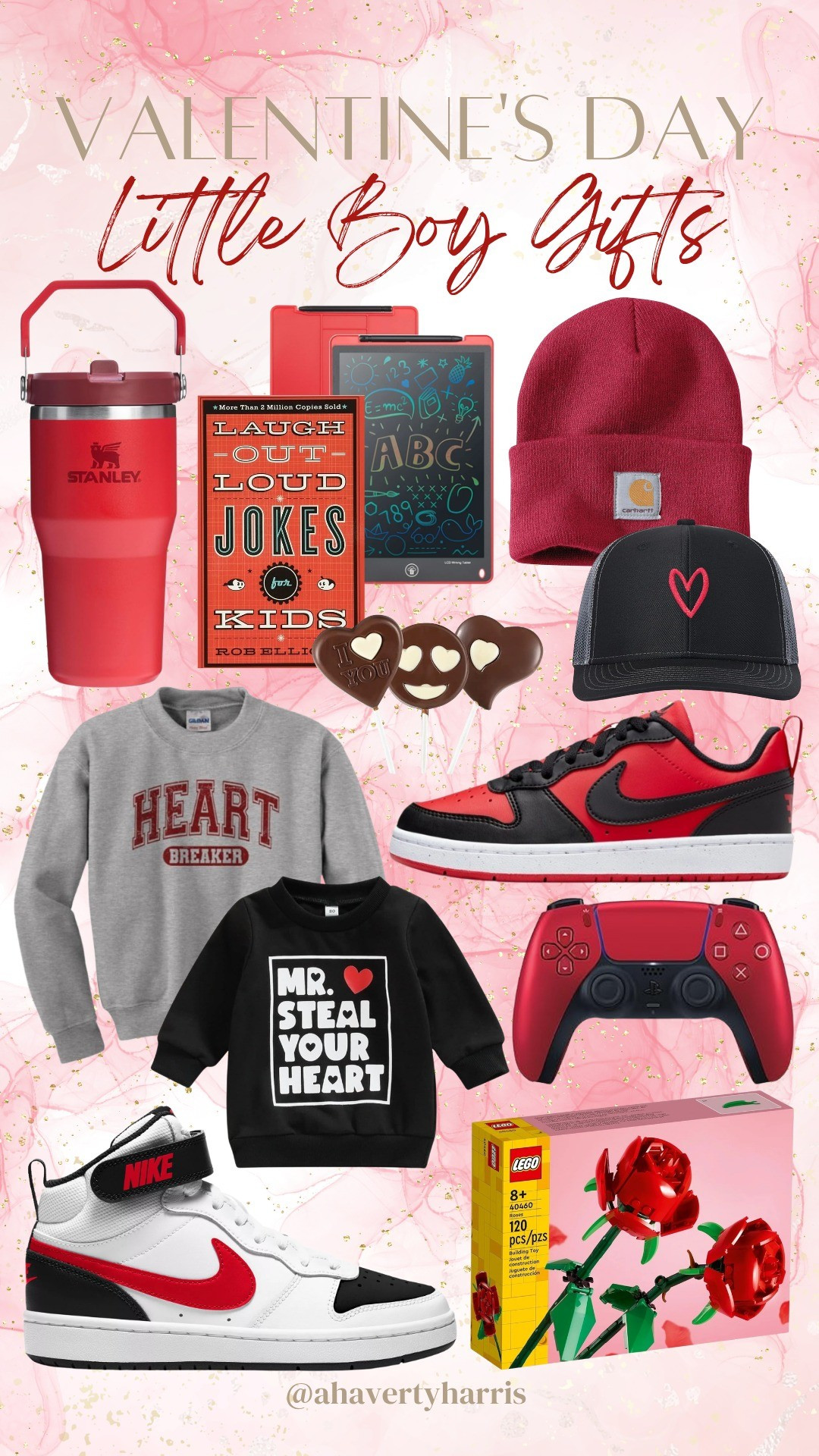 Valentine’s Day Boys Gift Guide - surprise your boys with a love basket full of valentine’s gifts!    All things red for your little guy - red sneakers, boys sneakers, boys valentine’s sweatshirt, knit hat, heartbreaker, PS5, Lego, valentine’s Lego

#LTKmomlife #LTKKids