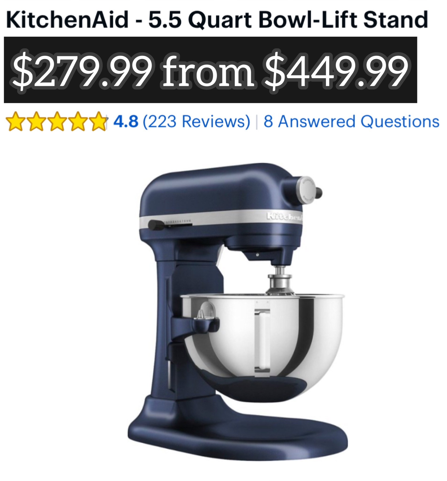 KitchenAid 5.5 Quart Bowl Lift - Stand Mixers For Only $249.99