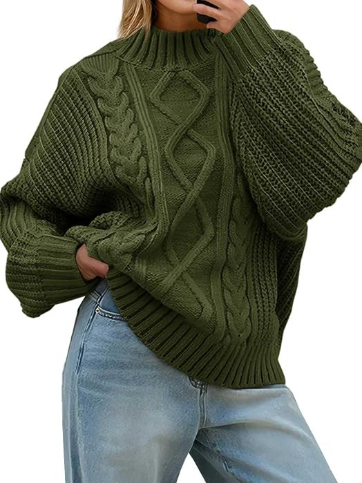Saodimallsu Womens Oversized Cable Knit Sweaters 2026 Fall Winter Trendy Button Up Turtleneck Chu... | Amazon (US)