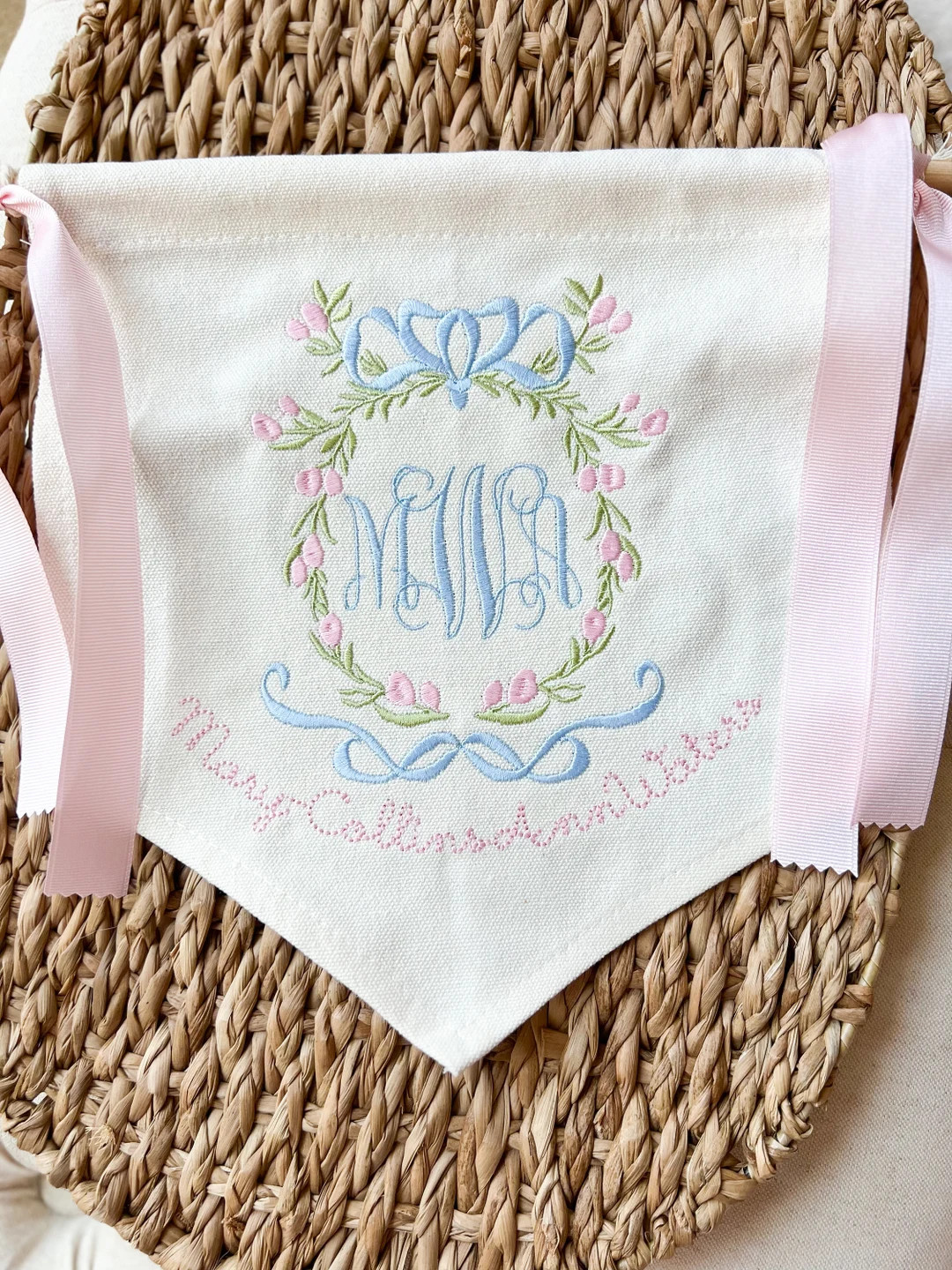 Grandmillennial Bow Nursery Decor Bow Girl Nursery Banner Welcome Baby Banner Monogram Banner Gra... | Etsy (US)