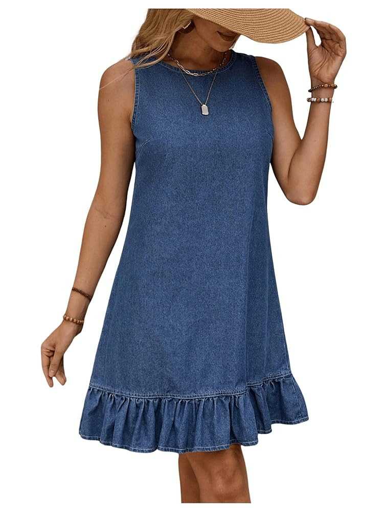 SOLY HUX Women's Denim Dress Sleeveless Button Back Ruffle Short Jean Dresses Cute Summer Tank Dr... | Amazon (US)