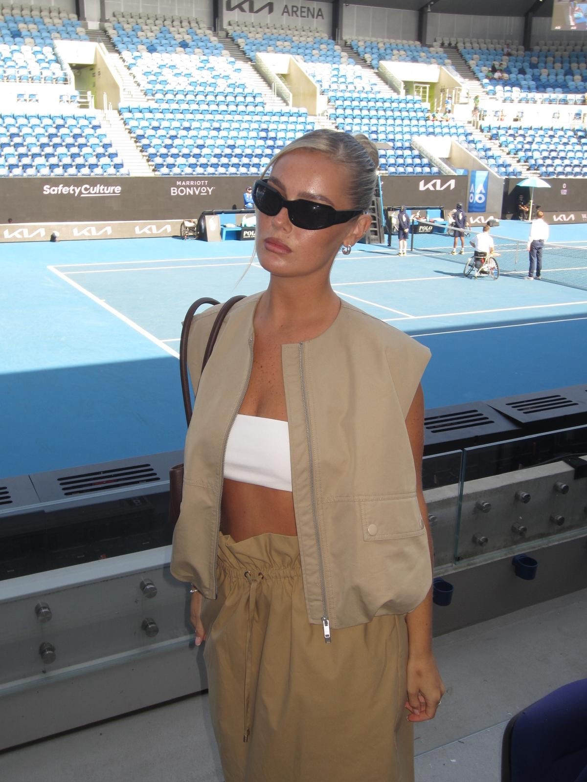 AO Day 1 🎾 Bandeau top is Glassons, Utility jacket is Zara, Glasses are Vehla, Skirt is DEERING, Bag is Status Anxiety, and shoes are Tony Bianco

#LTKaustralia #LTKFashionMonth #LTKsummer