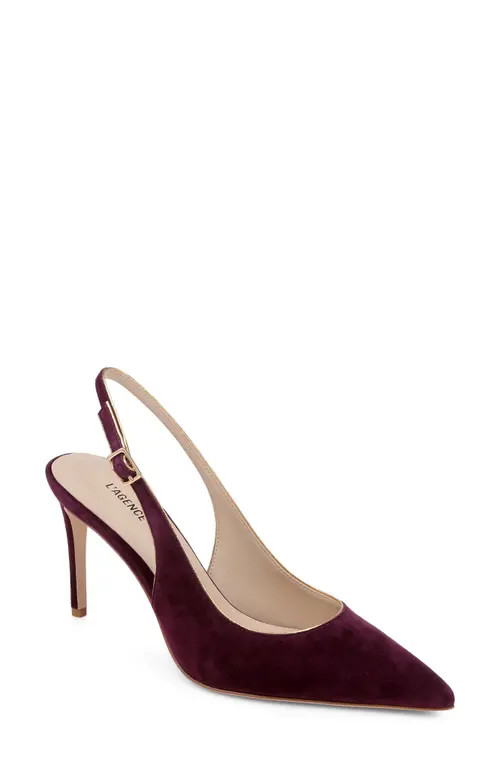 L'AGENCE Vichy II Leather Trimmed Pointed Toe Slingback Pump in Burgundy Suede at Nordstrom, Size 6 | Nordstrom