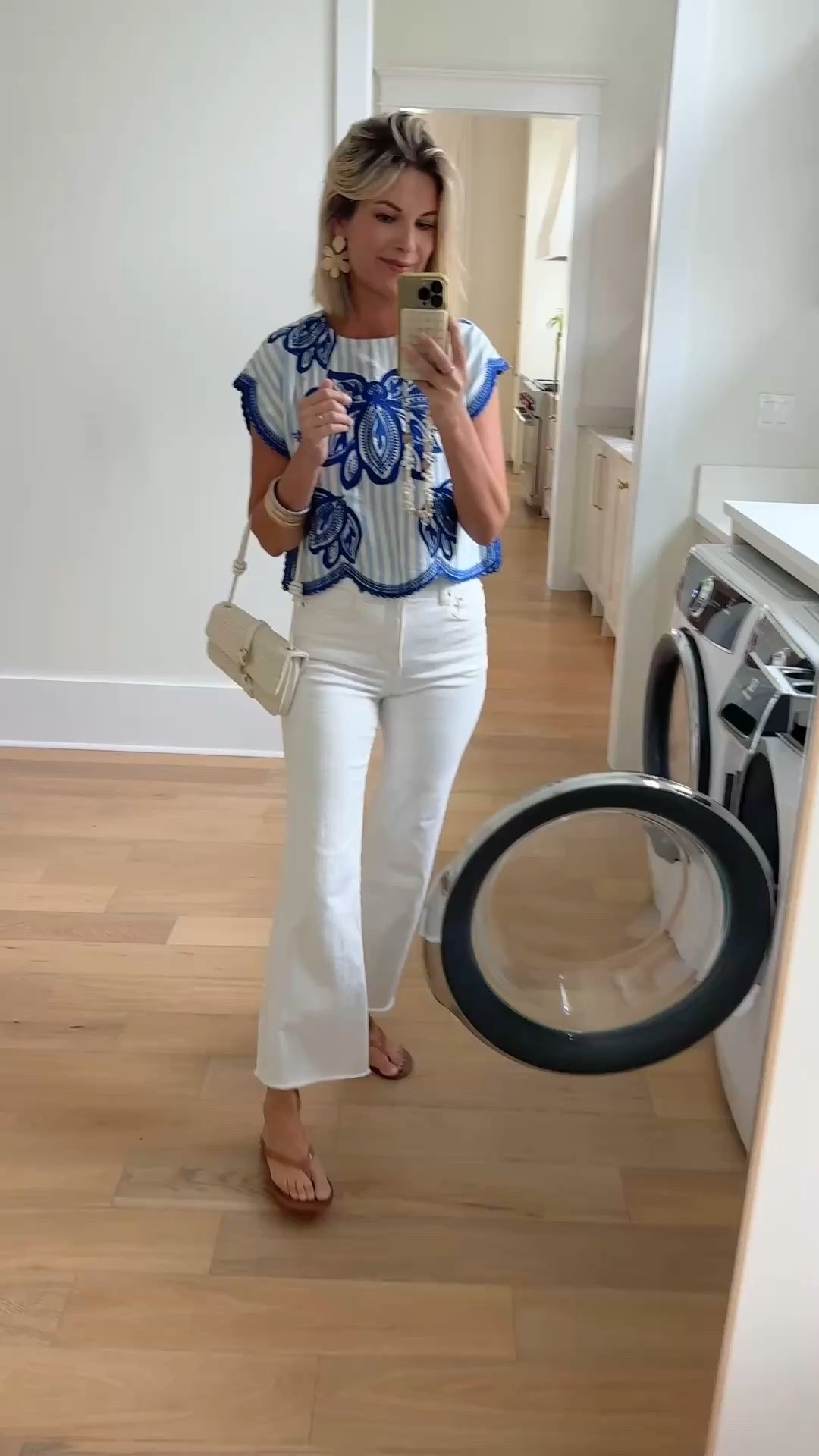 Lunch date!  Take 15% off my top with code PINTERESTING15. I am in small top and 27 tall white jeans. I’m 5’11”.  Jelly sandals true to size.

#LTKootd #LTKSaleAlert #LTKTall