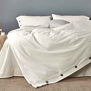 JELLYMONI White 100% Washed Cotton Duvet Cover Set, 2 Pieces Luxury Soft Bedding Set with Buttons... | Amazon (US)