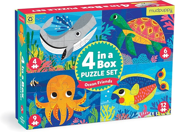 Mudpuppy Ocean Friends 4-in-a-Box Puzzle Set – Includes 4 Fun Jigsaw Puzzles for Kids with 4-12... | Amazon (US)