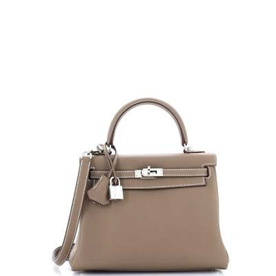 Hermes Kelly Handbag Grey Swift with Palladium Hardware 25 | eBay US