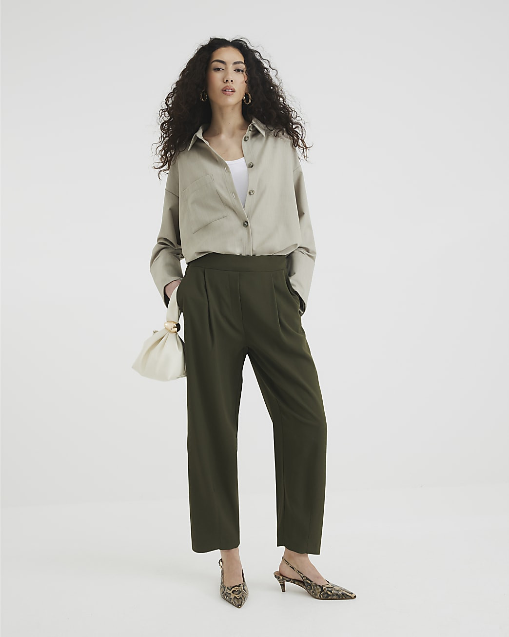 Khaki Barrel Leg Trousers | River Island UK & IE