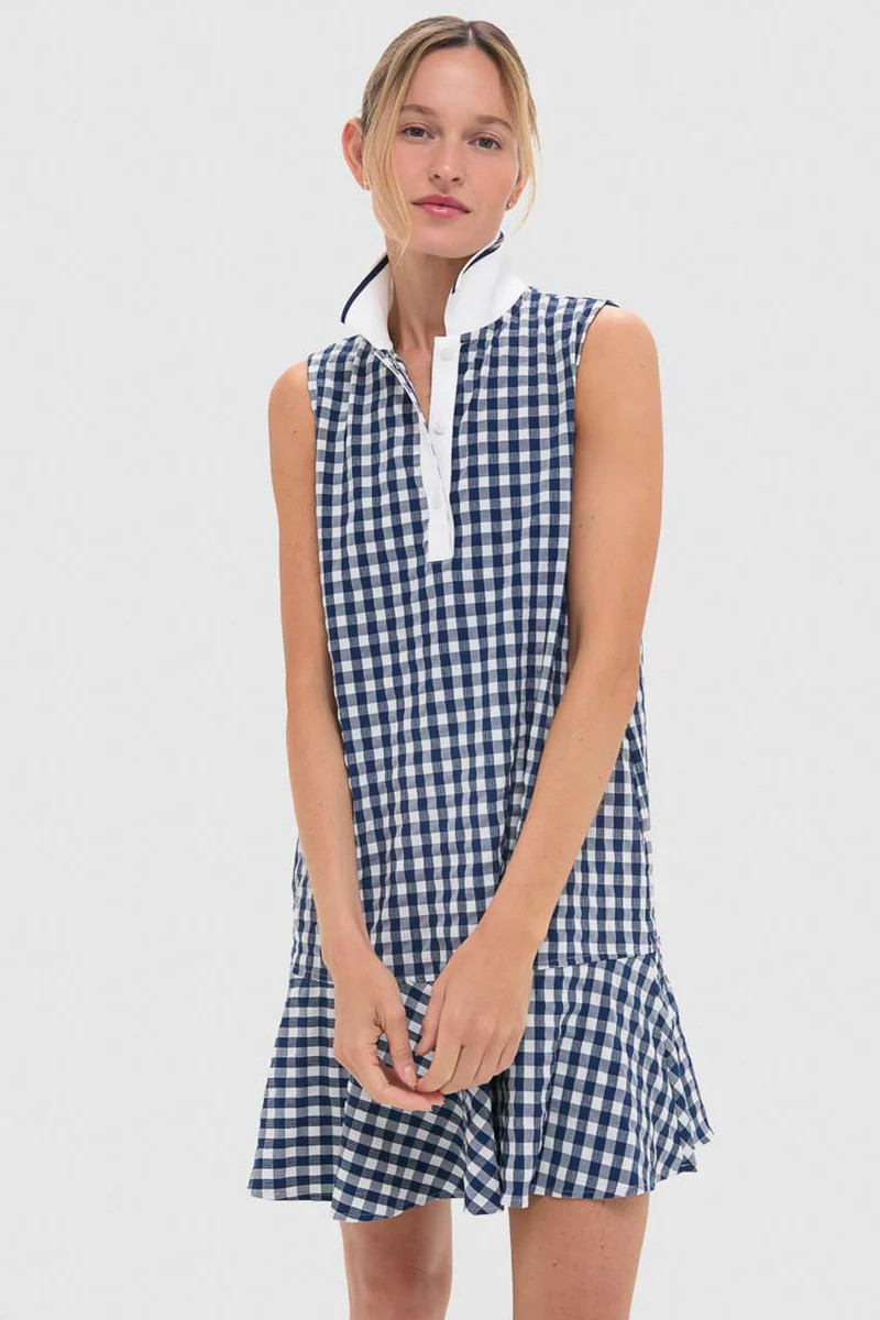 Navy Gingham Sleeveless Performance Seersucker May Golf Dress | Tuckernuck (US)