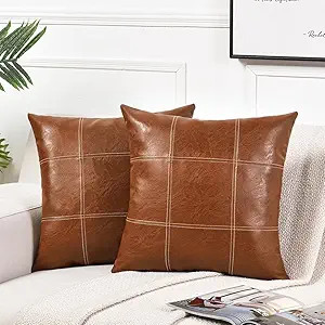 Fancy Homi 2 Packs Boho Brown Waterproof Faux Leather Decorative Throw Pillow Covers 18x18 Inch f... | Amazon (US)