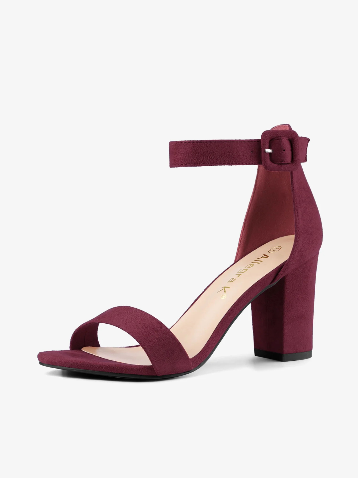 Faux Suede High Chunky Heel Buckle Ankle Strap Sandals | allegra-k