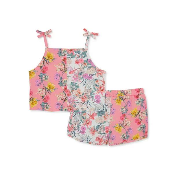 Wonder Nation Girls Floral Tank Top and Shorts Set, 2-Piece, Sizes 4-18 & Plus | Walmart (US)