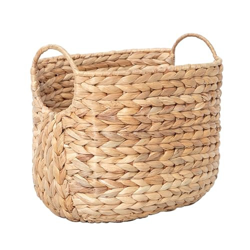 Water Hyacinth Wicker Basket, Woven Storage Basket with Built-in Handles, Wicker Blanket Basket for Organizing, Shelves, Bedroom, Living room, 1 Pack | Amazon (US)