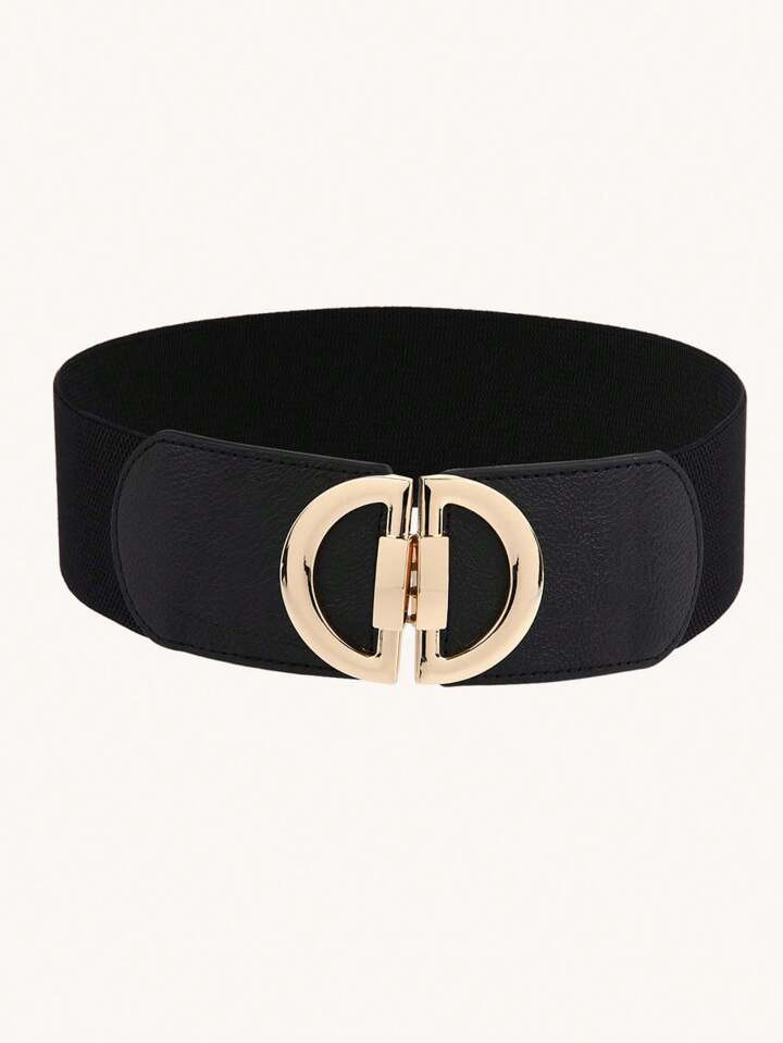 1pc Women's Black Belt With Silver Buckle And Elastic Strap Casual Halloween | SHEIN