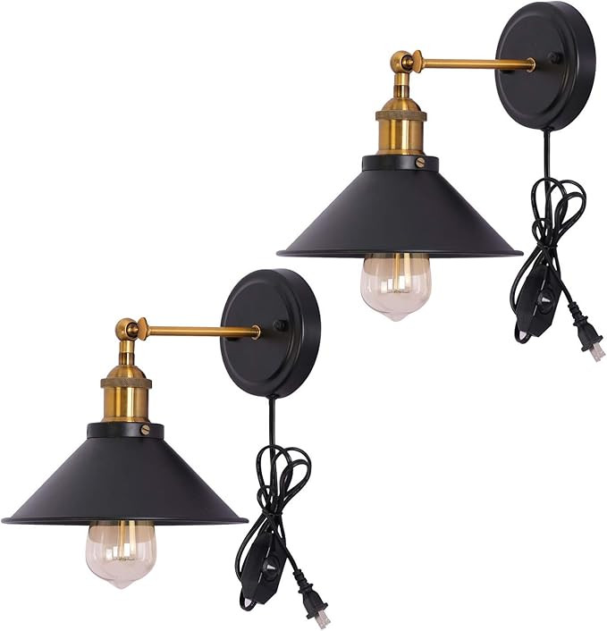 Kingmi Wall Lamp Dimmable Wall Sconce Plug in Black Industrial Antique Vintage Wall Lamp Fixture ... | Amazon (US)
