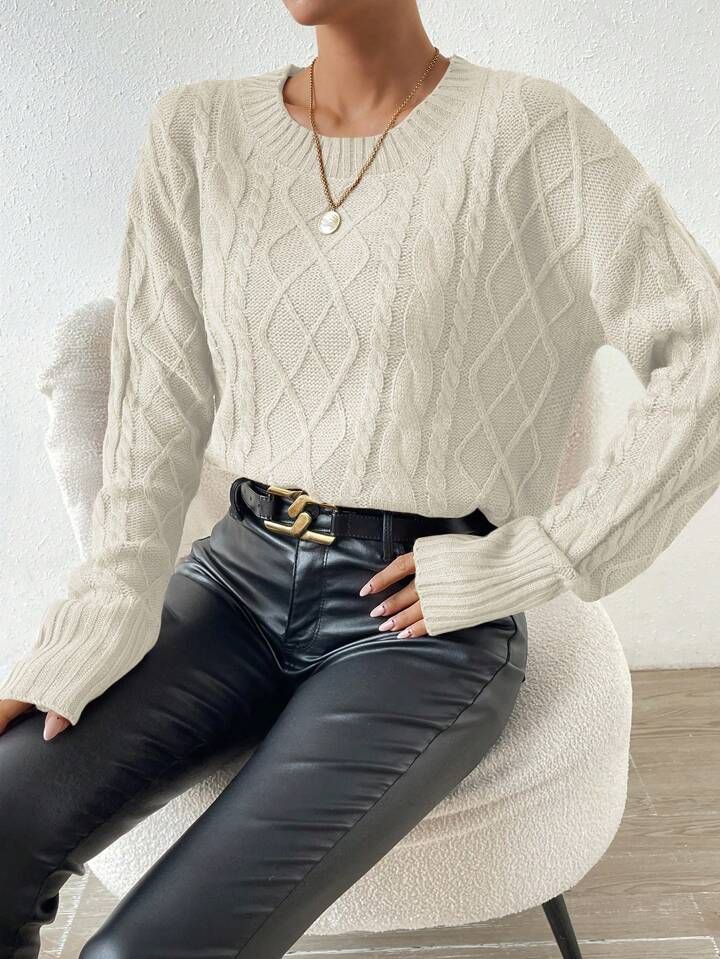 SHEIN Essnce Women's Solid Color Drop Shoulder Sweater | SHEIN