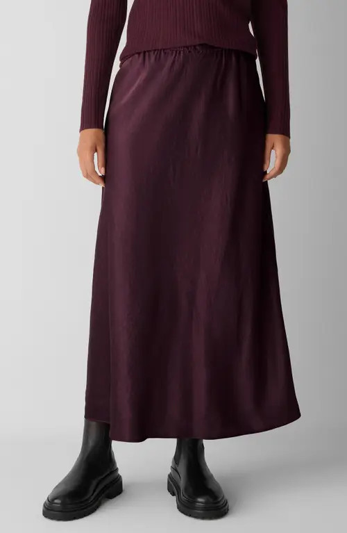 Eileen Fisher Crinkle Satin Bias Skirt in Wine at Nordstrom, Size Large | Nordstrom