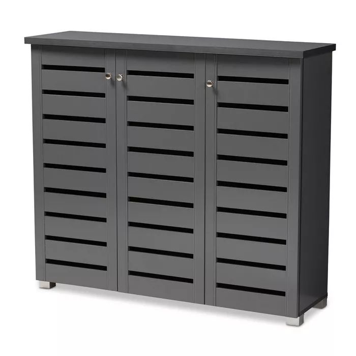 3 Door Adalwin Wooden Entryway Shoe Storage Cabinet Gray - Baxton Studio | Target