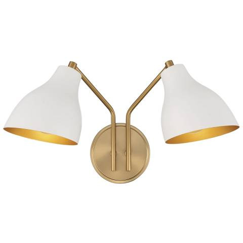 Savoy House Meridian 17.5" Wide White & Natural Brass 2-Light Wall | Lamps Plus